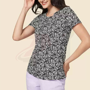 T-shirt imprimé pour femme, manches courtes, col rond, décontracté, motif graphique, coupe classique, 100 % coton tricoté, respirant, haut pour le printemps et l'été - Product Image 3