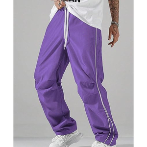 Pantalon de survêtement noir pour hommes, taille élastique, cordon de serrage, rayures latérales, pantalon de jogging décontracté en nylon anti-rides pour hommes, pantalon décontracté pour l'extérieur - Product Image 6