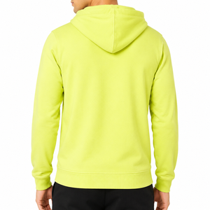 Sweat à capuche en molleton pour homme, 350 g/m², avec logo personnalisé, grande taille, anti-boulochage, 100 % coton, jaune fluo, vente en gros, fabricant OEM - Product Image 2