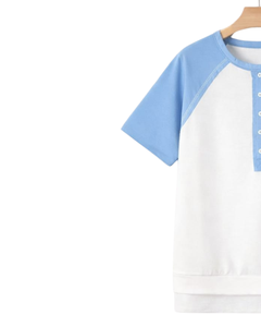 Women White Sky Blue Raglan Sleeve Henley T Shirt Cotton Blend Short Sleeve Casual Summer <b>Top</b> Comfortable Lightweight Wear - Product Image 3