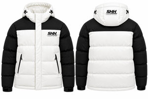 <b>Men's</b> Hooded Puffer Jacket Black <b>White</b> Color Block Padded Winter <b>Coat</b> with Zip Pockets Custom Outdoor Streetwear Wholesale - Product Image 4