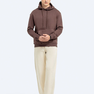 Sweat-shirt à capuche marron pour homme, coupe classique, en coton French Terry, couleur unie, vêtement décontracté pour l'automne - Product Image 1