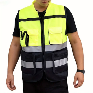Men's <b>High</b> <b>Visibility</b> Breathable Canvas Security Vest Reflective Strips Yellow Safety Working Zipper O-Neck Safety Vest - Product Image 5