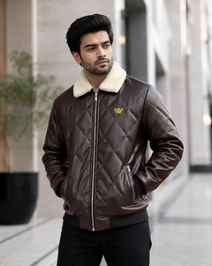 Chaqueta Bomber de Cuero PU Marrón para Hombre con Cuello de Piel Sintética, Cierre de Cremallera, Resistente al Viento, Estilo Motociclista para Invierno - Product Image 1