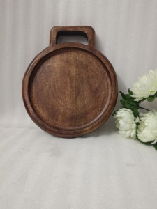 Single Handle Wholesale OEM ODM Bulk Supply Hand-Crafted Mango Wood Round Serving Tray Black Brown Holiday Christmas Centerpiece - Product Image 5
