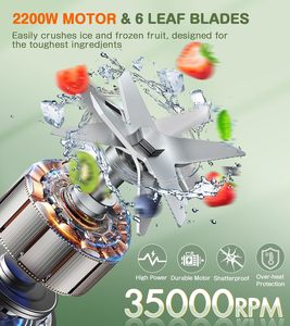 Licuadora de 2200W para Cocina, Licuadora Profesional para Smoothies con Recipiente Tritan de 68oz y Vaso para Llevar de 27oz, Licuadora de Sobremesa - Product Image 2