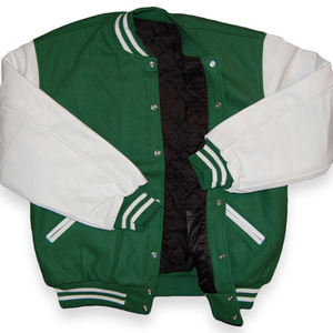 Men's Green <b>White</b> Varsity <b>Jacket</b> Turn-down Collar Button Closure Regular Fit Autumn Wear Preppy Style - Product Image 6