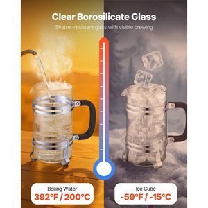 Caffettiera French Press in Vetro Borosilicato da 1 Litro (34 Once) con Filtro in Acciaio Inossidabile, Grande Caraffa in Vetro per Caffè e Tè - Product Image 2