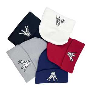 Design Your Own Embroidered Skeleton Hand Beanie Hat Unisex <b>Winter</b> <b>Cap</b> 100% Acrylic Street Style Casual Adult Size 56-58CM - Product Image 5