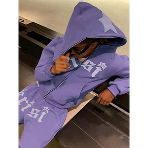 Survêtement homme coupe skinny délavé à l'acide avec fermeture éclair et imprimé uni en polyester/coton - Product Image 3