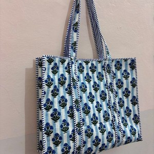 Bolso de mano de algodón bordado con rayas azules, estilo bohemio, con parte superior abierta, para mujer, para todas las estaciones - Product Image 2