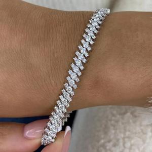 Pulsera de Diamantes de Corte Redondo en Oro Blanco Sólido, Pulsera de Diamantes Cultivados en Laboratorio, Joyería de Lujo para Bodas, Regalo de Aniversario para Ella - Product Image 2