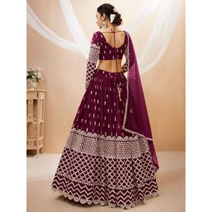 Bewitching Wine Sequins Georgette <b>Wedding</b> Wear Lehenga Choli - Product Image 3