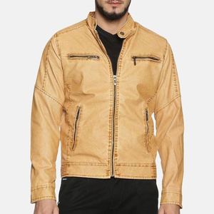 Chaqueta de Motociclista de Cuero PU Color Bronceado para Hombre, Cuello Alto con Cremallera, Chaqueta de Motero, Diseños Personalizados - Product Image 1