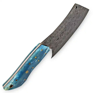 Couteau de chef Burraq de qualité industrielle, OEM, fait main en acier Damas, multifonctionnel, motif goutte de pluie, avec étui en cuir - Product Image 2