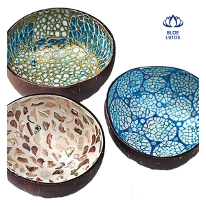 Bol en coquille de noix de coco rustique, bol en noix de coco naturel, bol de service fait à la main pour restaurant, hôtel, décoration de la maison - LOTUS BLEU - Product Image 1