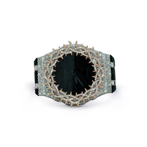 Montre de luxe à cadran rond, style demi-trône, entièrement sertie de diamants Moissanite, unisexe, pour toutes les occasions - Product Image 1