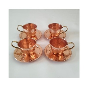 Handmade Copper Tea Cups with Saucers Vintage Hammered Finish Heat Resistant <b>Gift</b> <b>Set</b> - Product Image 1