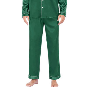 Ensemble de vêtements de nuit thermiques respirants en satin de soie brillant pour hommes, sans manches/à manches longues, 2 pièces, haute qualité, vente en gros OEM - Product Image 2