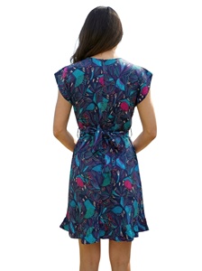Elegante Vestido de Oficina de Rayón con Estampado Liso en Colores Caramelo, Manga Corta, Cuello en V, Botones, Ecológico, Natural, Corte en A, Tejido - Product Image 4