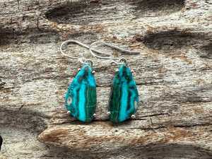 Azurite Malachite Sterling <b>Silver</b> Handmade Unique Luxury Gemstone Earrings Organic Shape Jewelry Gift for Anniversary Party - Product Image 3