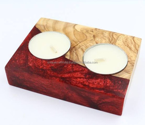 Handmade Pine Wood Candle <b>Stand</b> Resin Design Cozy Natural Rustic Styling Scented Wax Jar for Wellness Spa for Gifting Home Decor - Product Image 3