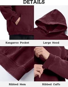 Oversized Hooded Sweatshirt Solid Burgundy Cotton Fleece Pocket Casual <b>Pullover</b> <b>Men</b> Autumn Wear Regular Fit - Product Image 5