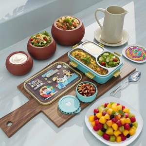 Boîte à bento mignonne pour enfants, boîte à lunch rectangulaire en plastique avec couvercle et cuillère, boîte à lunch portable pour le bureau - Product Image 4