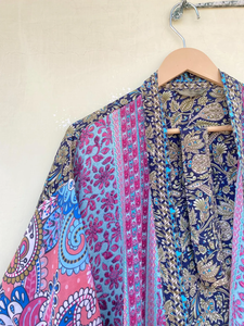 ชุดคลุมยาวกิโมโนผ้าไหมส่าหรีผ้าไหมสีฟ้าสีชมพู - Product Image 2