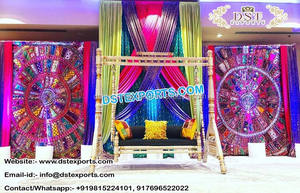 Indian Mehandi Stage With Gujrati <b>Swing</b> <b>Set</b> Colourful Backdrop Stage With Sankheda <b>Swing</b> Mehandi Stage Manufacturer - Product Image 6