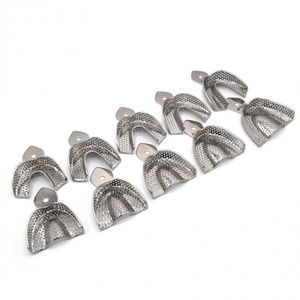 Plateaux d'empreinte dentaire manuels en acier inoxydable 2026 pour dents supérieures et inférieures, supports et coupelles d'empreinte pour la fabrication de prothèses dentaires sur mesure - Product Image 2