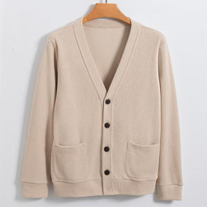 High Quality Oem Top Trending Men's V-Neck Knitted Cardigan Solid Color Long Sleeve Cotton Knit <b>Button</b> Front Autumn Wear - Product Image 6