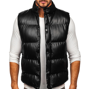 Chaleco Acolchado de PU Negro para Hombre, Cuello Alto, Cierre de Cremallera, Ropa de Invierno Informal, Sin Mangas, Grosor Estándar, Secado Rápido - Product Image 4