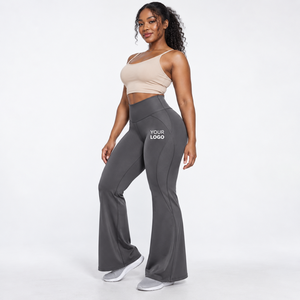 Seamless Flared Yoga Pants Seamless Construction Yoga <b>Trousers</b> <b>Stretch</b> Knit Yoga Training OEM Custom <b>Women's</b> Activewear Factory - Product Image 1