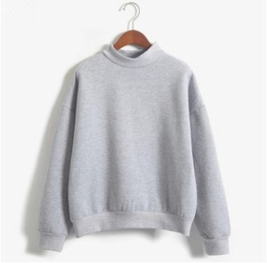 Sweat-shirt en tricot gris à col rond pour femme, coupe classique, manches longues, décontracté, pour l'automne, 100% coton, respirant, couleur unie - Product Image 1