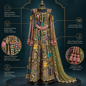 Multicolor Georgette Lehenga Choli Heavy Zari and Thread Work | Designer Indian Ethnic Wedding Set with <b>Net</b> <b>Dupatta</b> and Tassels - Product Image 5