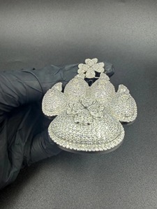 Cute Animal Paw <b>Pendant</b> With Rhinestone <b>Crystal</b> Inlay 925 Silver Moissanite Zinc Alloy Charm Unisex Gift - Product Image 4