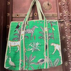 Sac fourre-tout en coton indien imprimé à la main, couleur unie, pour femme, avec fermeture éclair et chaînes, portable, été, automne, plage - Product Image 5