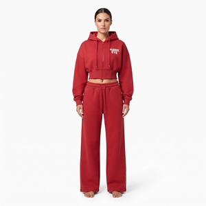 Conjunto Deportivo de Mujer, Sudadera Corta con Cierre Completo, Hombros Caídos, Manga Larga y Pantalones Jogger de Pierna Ancha, 100% Algodón Felpa - Product Image 5