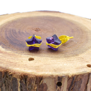 Pendientes de Estrella de Amatista, Pendientes de Estrella Envueltos en Alambre Dorado, Piedras Preciosas Púrpuras, Joyería Celestial, Regalo para Ella - Product Image 5