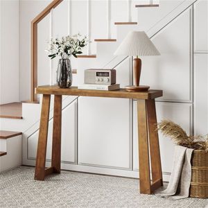 43\" Space-Saving Entryway Console <b>Table</b> <b>Walnut</b> Solid Rubber Wood for Small Hallways - Product Image 2