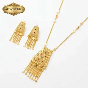 Trendy Gold-Plated Arabic Jewellery Set for Women Cute Style Charm Necklace with Link <b>Chain</b> Geometric Tassel Design - Product Image 2