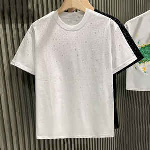T-shirt tendance 100 % coton pour homme avec strass, coupe ample, blanc et noir, les meilleures couleurs, meilleur t-shirt à strass pour homme - Product Image 2
