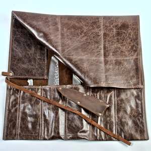 100% Genuine <b>Leather</b> Made <b>Knife</b> Storage Tools Bag Bulk Quantity Low MOQ Professional <b>Leather</b> Tools Bag <b>Roll</b> for Sale LKR-0234 - Product Image 1