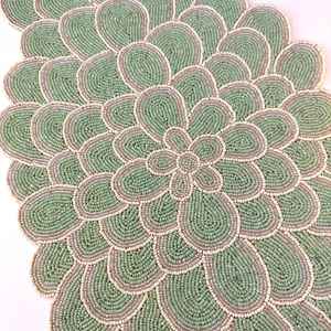 Handmade bead <b>table</b> runner, floral beaded runner, sage <b>green</b>, 13x36inch - Product Image 2