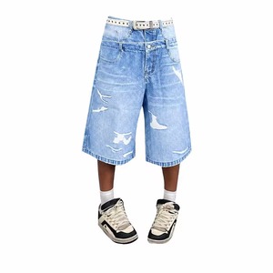 Shorts en jean japonais droits pour homme, style streetwear d'été, coupe ajustée, délavés, vintage, imperméables, écologiques, décontractés, avec poches - Product Image 5