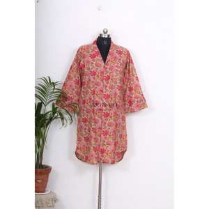 Nuevo Vestido Ecológico Lavable y Transpirable con Botones, Volantes, Estampado Floral, Tejido de Punto de Algodón, Largo hasta la Rodilla, Cuello Camisero, Manga 3/4 - Product Image 3