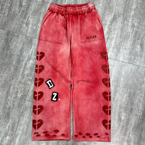 DZ.ICAN Herren-Jogginghose mit Roter Stickerei, Elastischem Bund, Herz-Print und Rissen, Lässige Street-Style Hose aus Mittelschwerem Fleece - Product Image 1