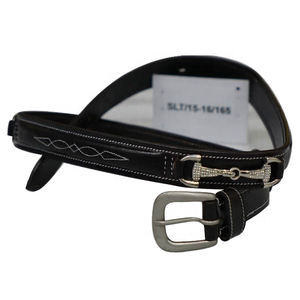 เข็มขัดขี่ม้าหนังแท้สีดำของอินเดียพร้อมหัวเข็มขัดสีเงินรูปม้าดีไซน์น้อย - Product Image 1