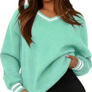 Sudadera Unisex con Cuello en V, Oversize, 100% Algodón Ecológico, Transpirable, Tejida, Informal para Mujer, Color Liso - Product Image 6